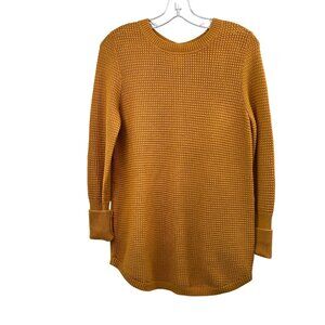 Max Studio Womens Waffle Knit Sweater Button Back Mustard Size Medium